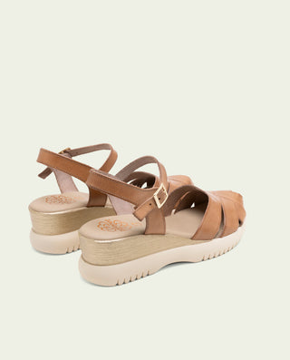 SANDALES À TALONS COMPENSÉS EN CUIR EMILIA TAUPE