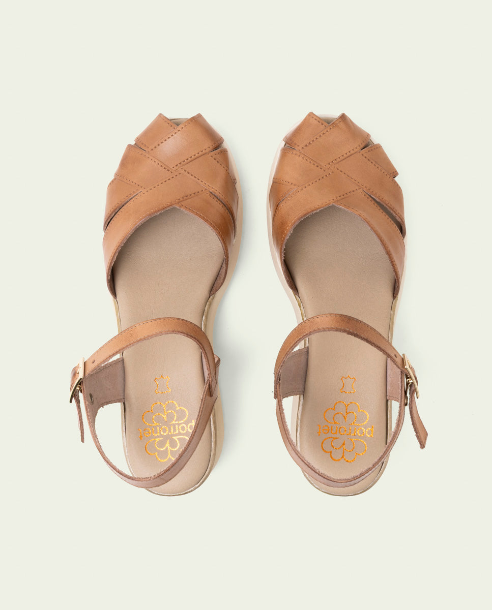 SANDALES À TALONS COMPENSÉS EN CUIR EMILIA TAUPE