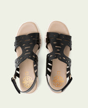 SANDALES À TALONS COMPENSÉS EN CUIR PERFORÉ ELENA NOIR