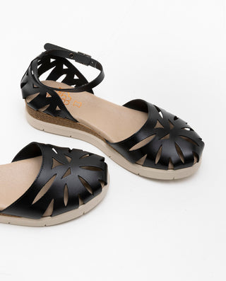 SANDALES À TALONS COMPENSÉS EN CUIR FEDERICA NOIR