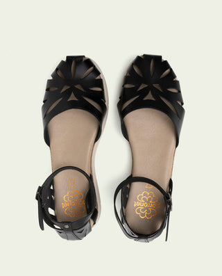 SANDALES À TALONS COMPENSÉS EN CUIR FEDERICA NOIR