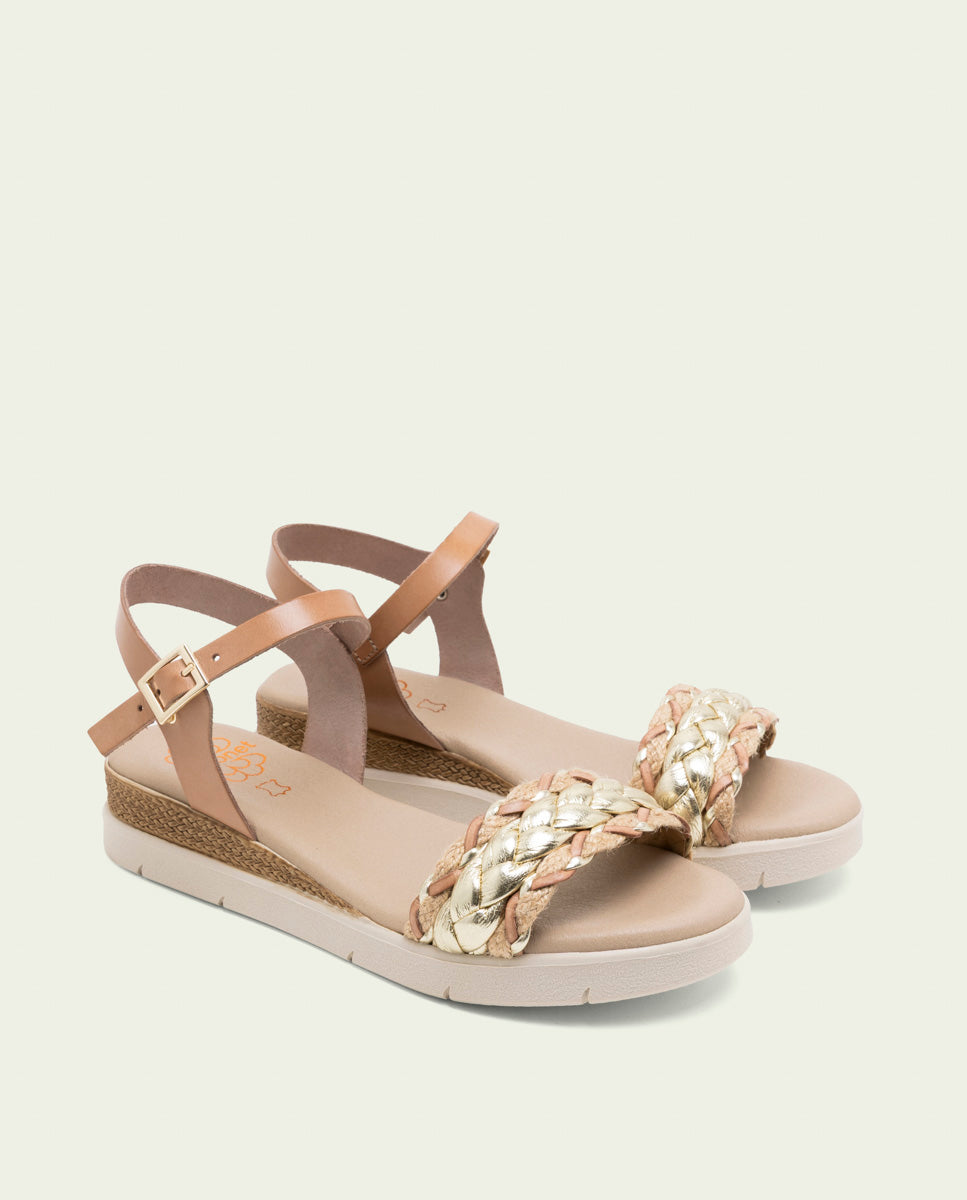 SANDALES À TALONS COMPENSÉS EN CUIR FLAVIA TAUPE