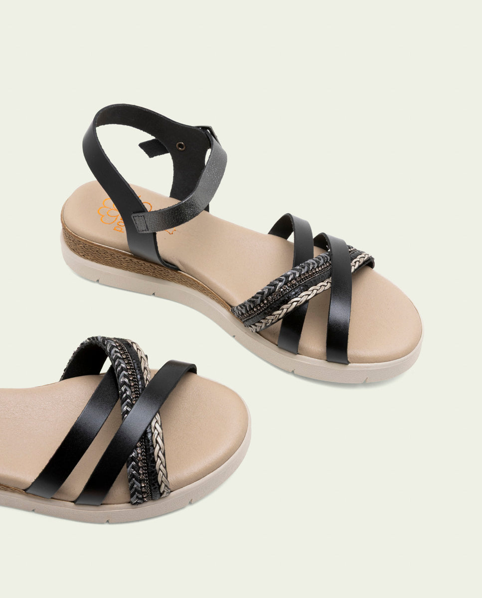SANDALE À TALON EN CUIR FABIANA NOIR PLOMB