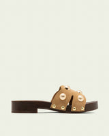 SANDALE À TALON EN CUIR CLOUTÉS GIANNA CAMEL