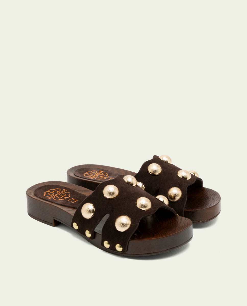 SANDALE À TALON EN CUIR CLOUTÉS GIANNA MOKA