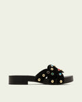 SANDALE À TALON EN CUIR À BIJOUX GRACIA NOIR