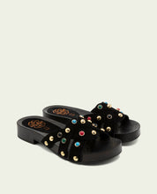 SANDALE À TALON EN CUIR À BIJOUX GRACIA NOIR