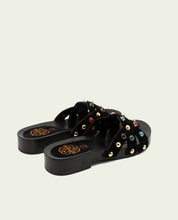 SANDALE À TALON EN CUIR À BIJOUX GRACIA NOIR