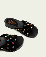 SANDALE À TALON EN CUIR À BIJOUX GRACIA NOIR