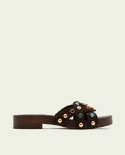SANDALE À TALON EN CUIR À BIJOUX GRACIA MOKA