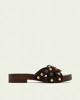 SANDALE À TALON EN CUIR À BIJOUX GRACIA MOKA