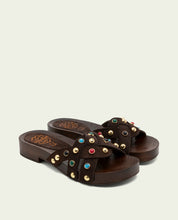 SANDALE À TALON EN CUIR À BIJOUX GRACIA MOKA
