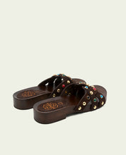 SANDALE À TALON EN CUIR À BIJOUX GRACIA MOKA