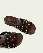 SANDALE À TALON EN CUIR À BIJOUX GRACIA MOKA