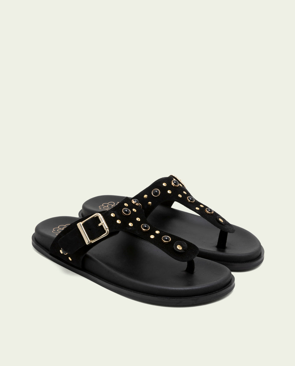 SANDALE PLATE EN CUIR ESCLAVE HARPER NOIRE