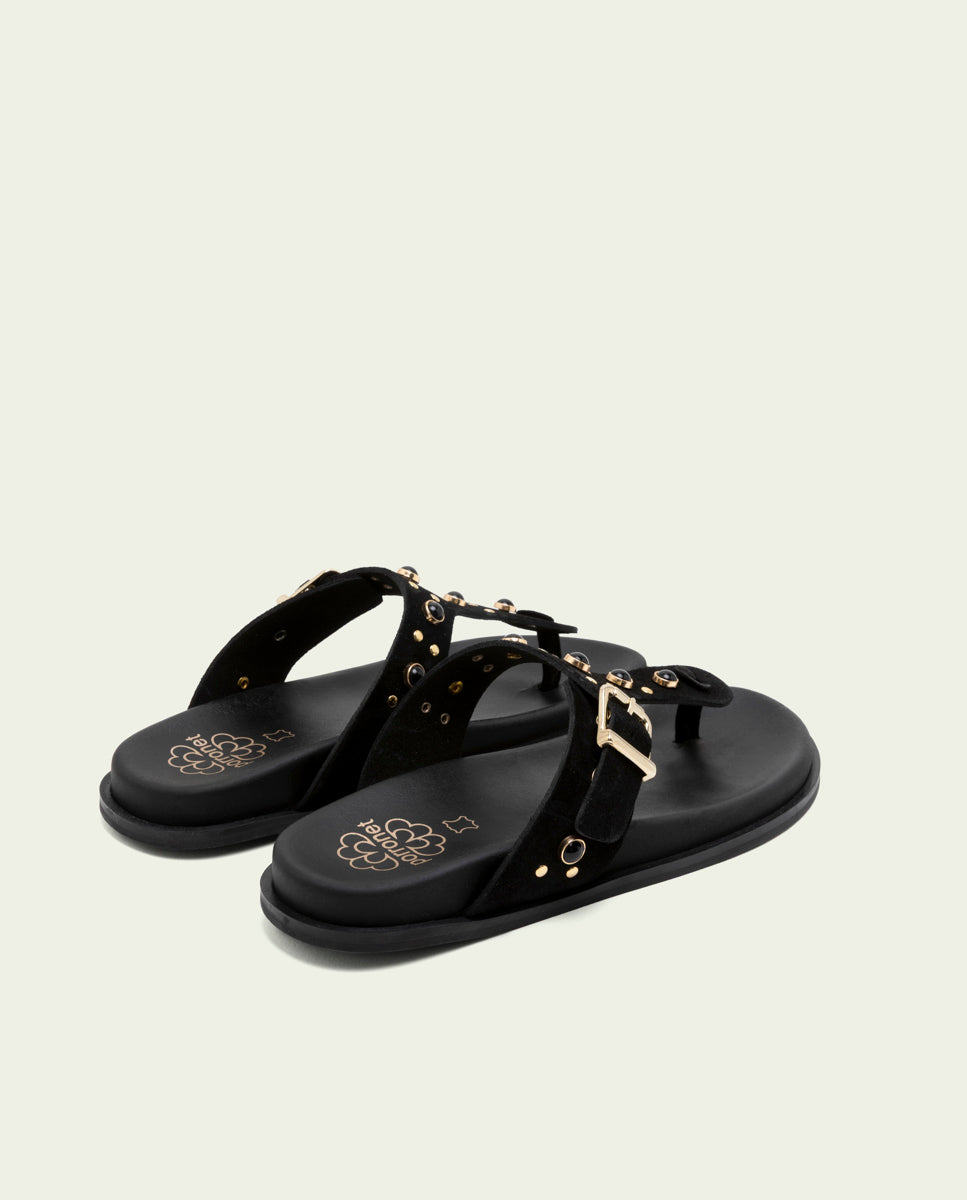 SANDALE PLATE EN CUIR ESCLAVE HARPER NOIRE
