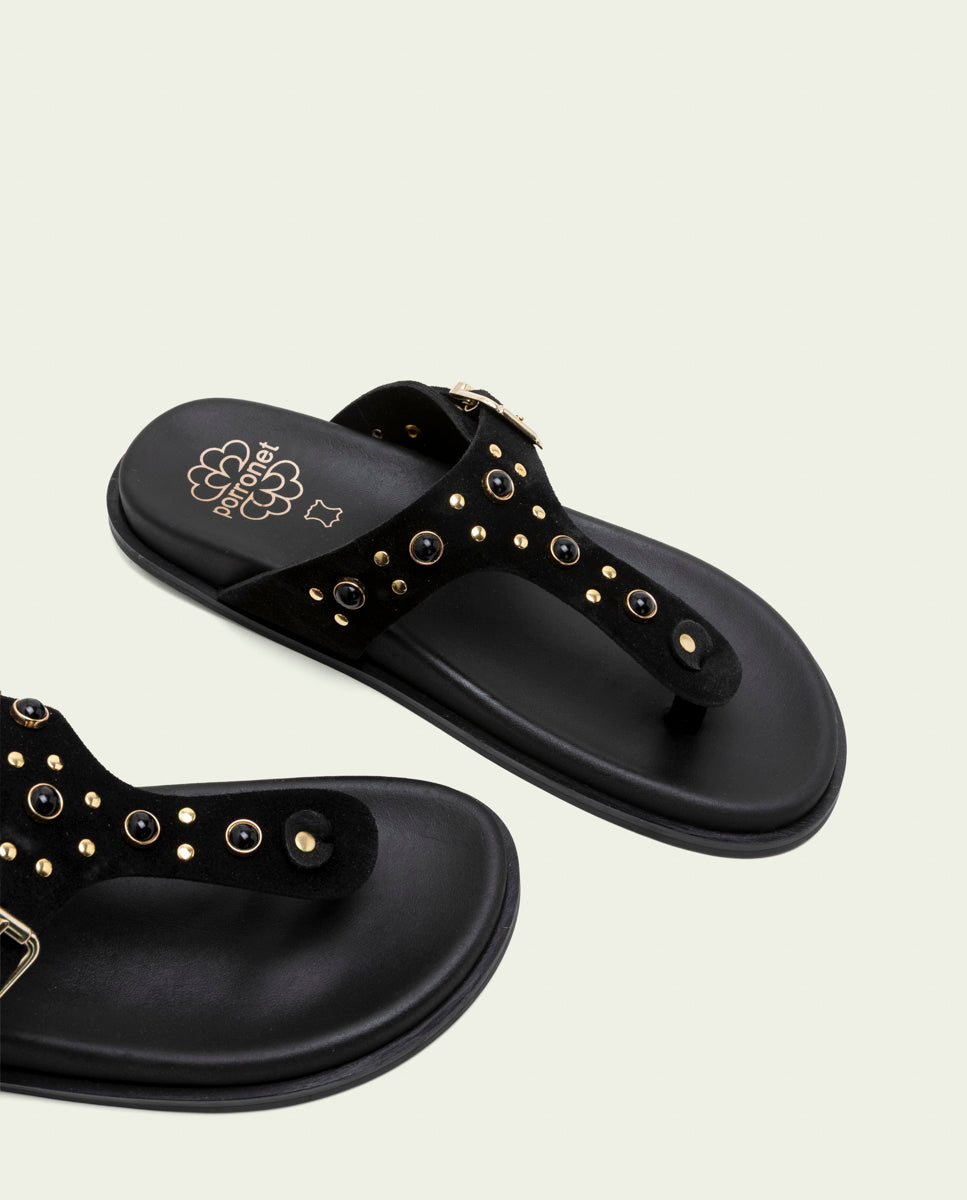 SANDALE PLATE EN CUIR ESCLAVE HARPER NOIRE