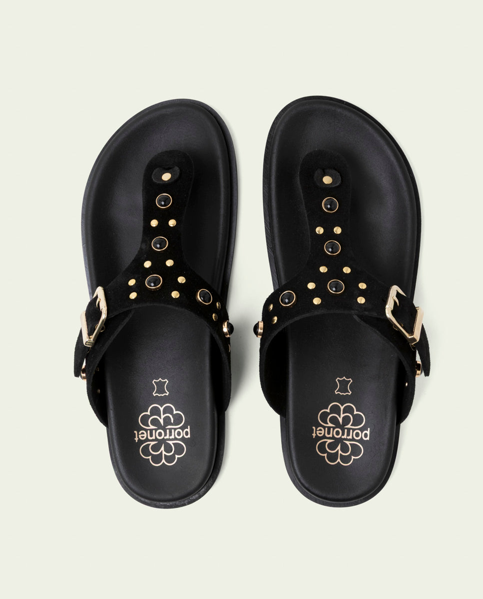 SANDALE PLATE EN CUIR ESCLAVE HARPER NOIRE