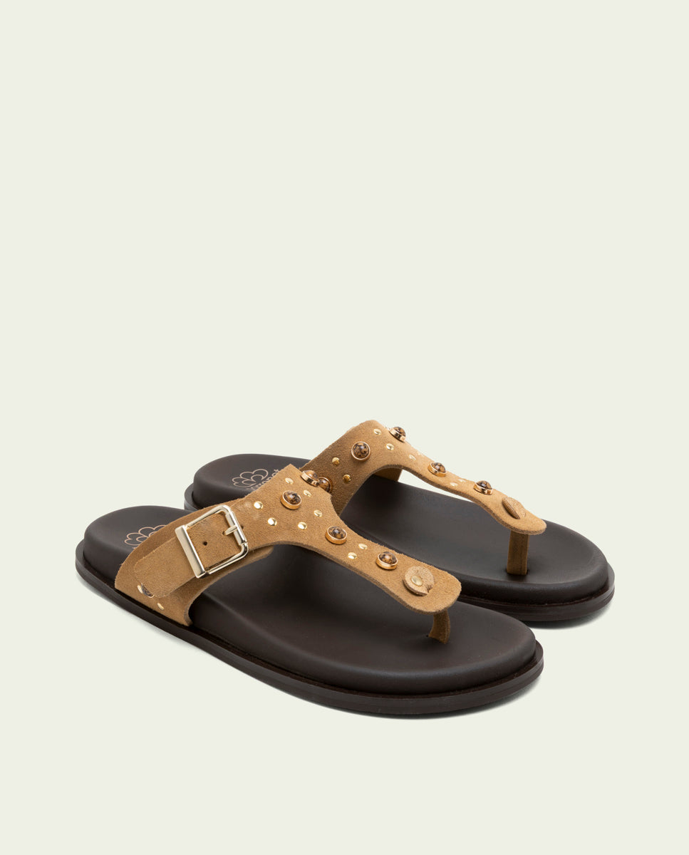 SANDALE PLATE EN CUIR ESCLAVE HARPER CAMEL