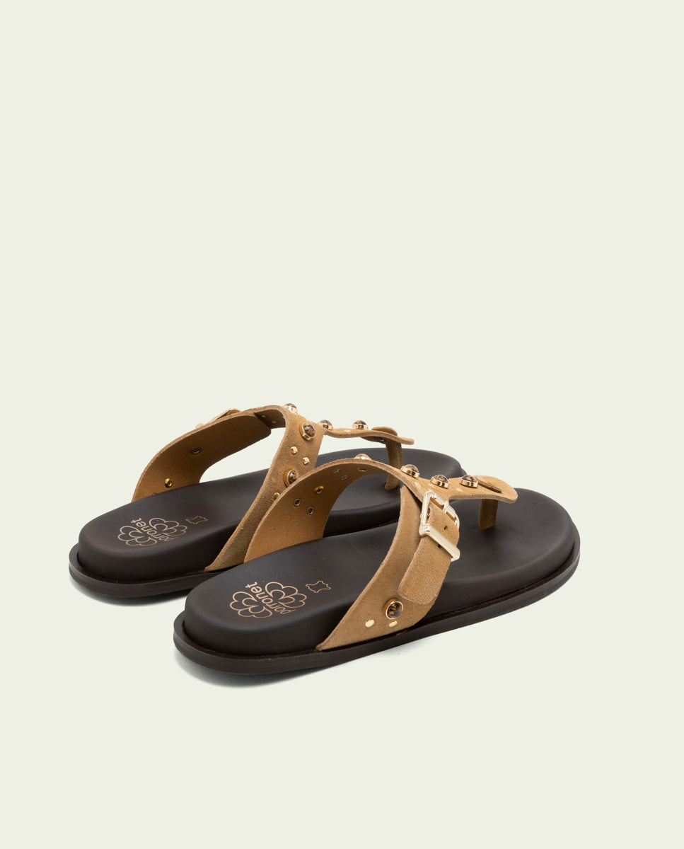 SANDALE PLATE EN CUIR ESCLAVE HARPER CAMEL