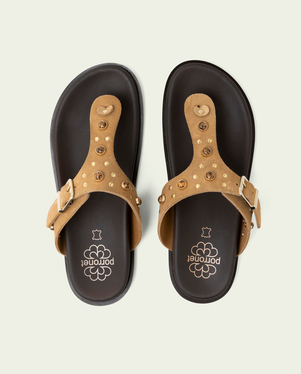 SANDALE PLATE EN CUIR ESCLAVE HARPER CAMEL