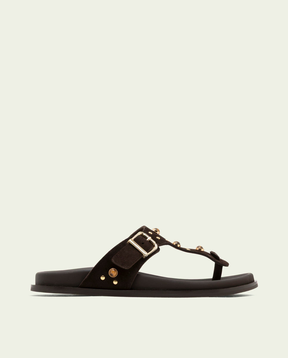 SANDALE PLATE EN CUIR ESCLAVE HARPER MOKA