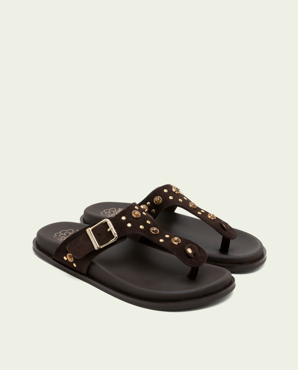 SANDALE PLATE EN CUIR ESCLAVE HARPER MOKA
