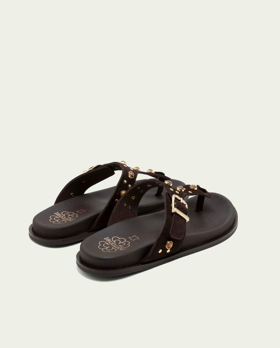 SANDALE PLATE EN CUIR ESCLAVE HARPER MOKA