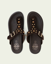 SANDALE PLATE EN CUIR ESCLAVE HARPER MOKA