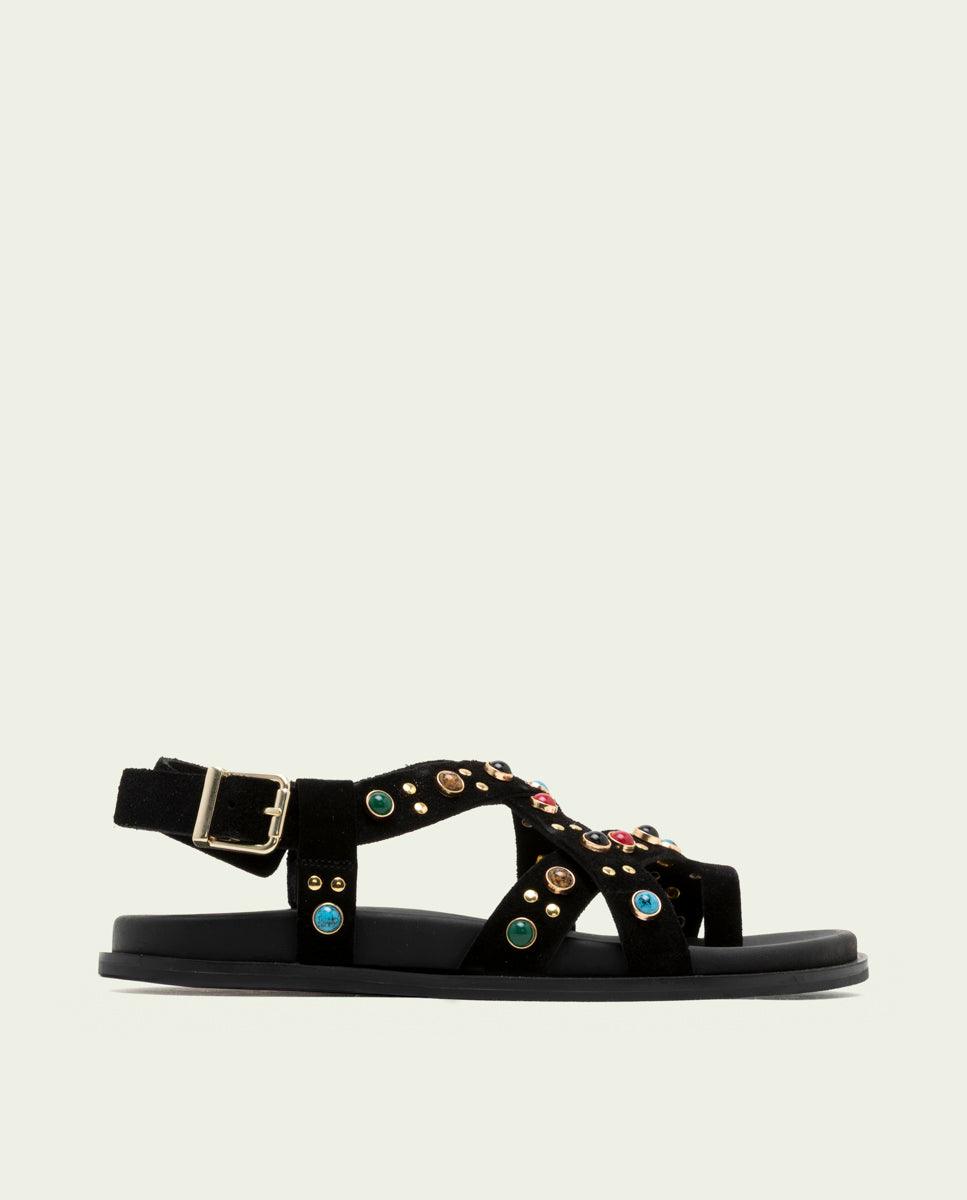 SANDALE PLATE EN CUIR HAZEL NOIR