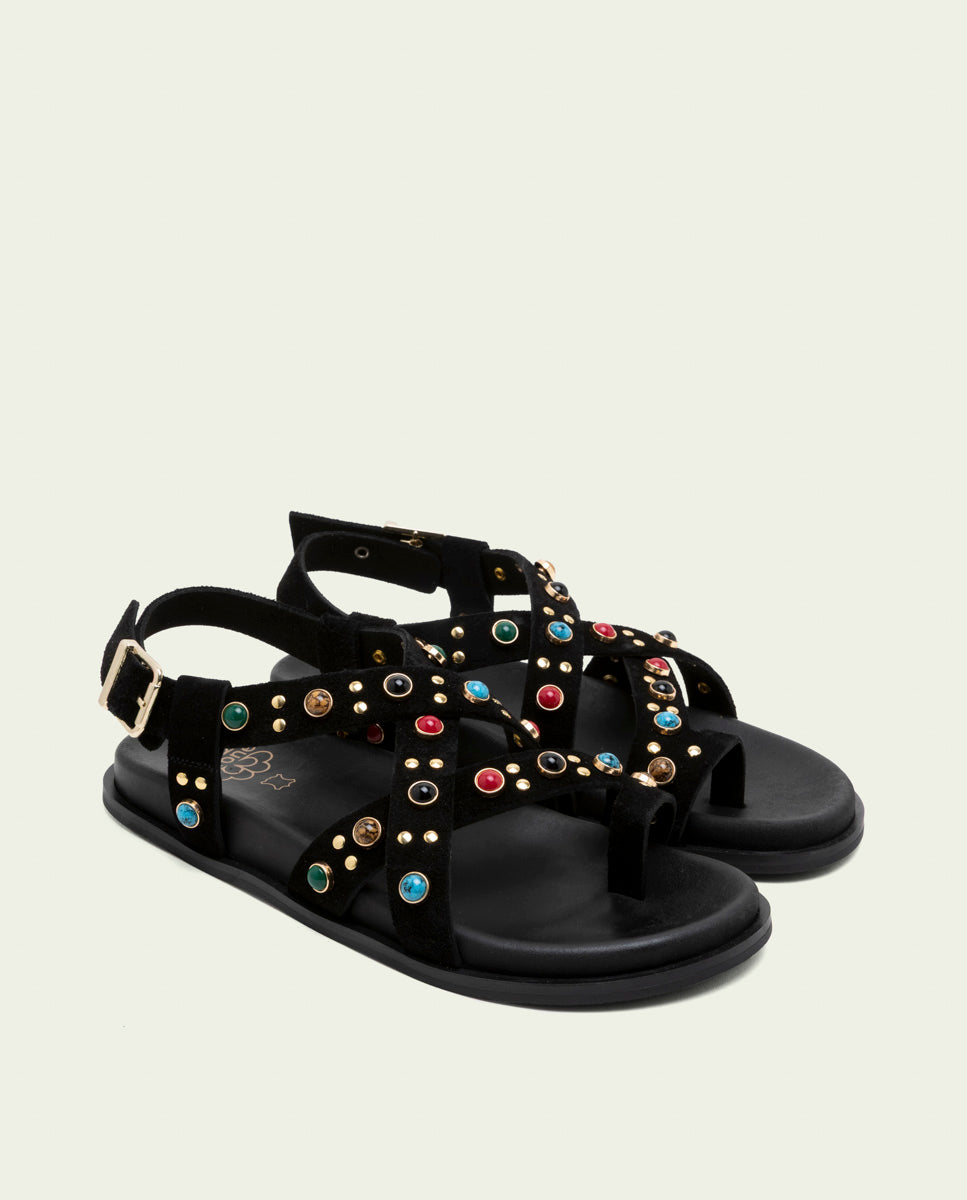 SANDALE PLATE EN CUIR HAZEL NOIR