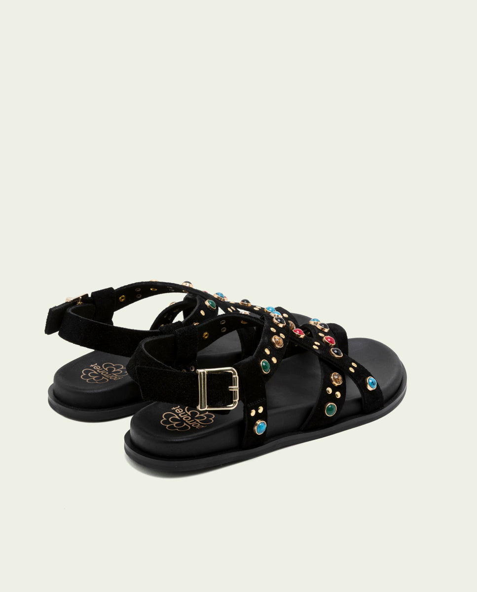 SANDALE PLATE EN CUIR HAZEL NOIR