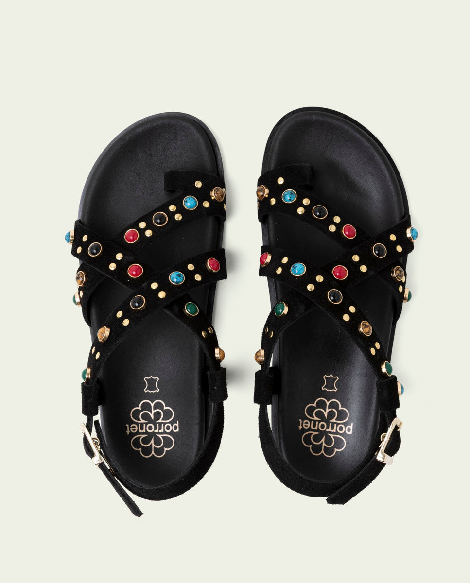 SANDALE PLATE EN CUIR HAZEL NOIR