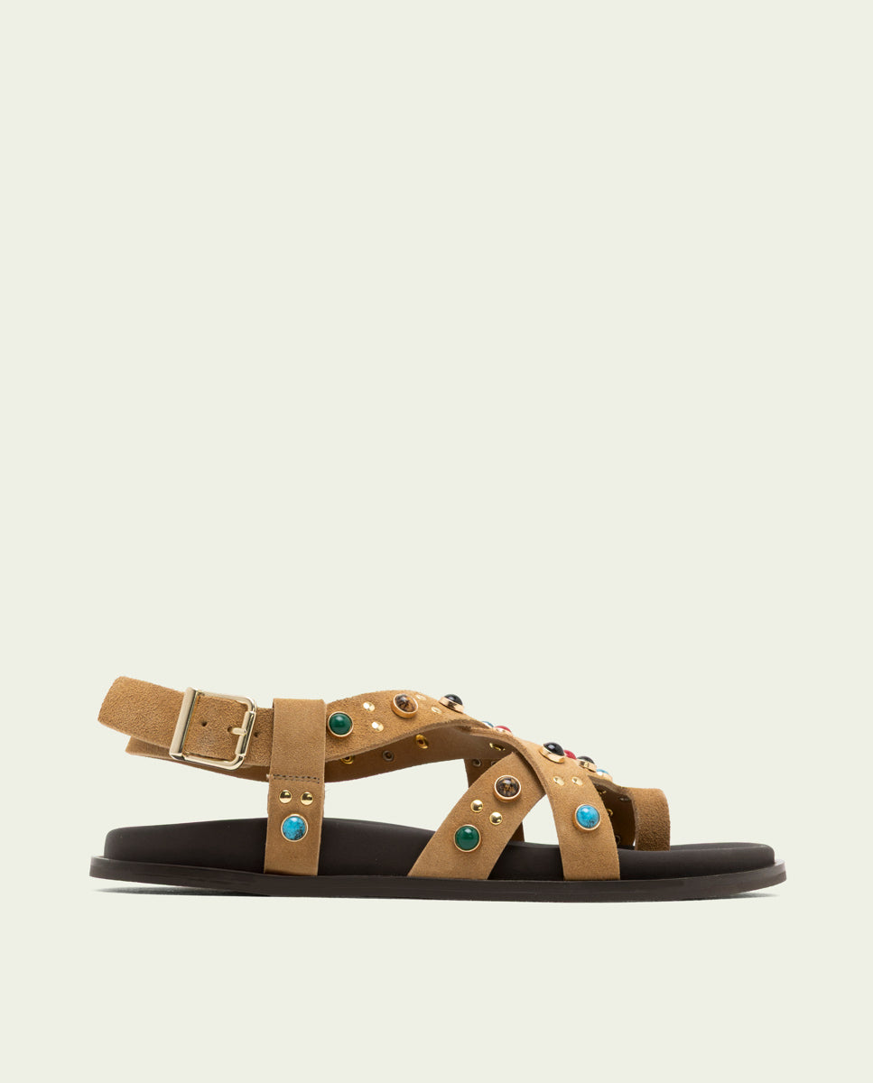 SANDALE PLATE EN CUIR HAZEL CAMEL