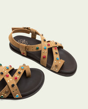 SANDALE PLATE EN CUIR HAZEL CAMEL