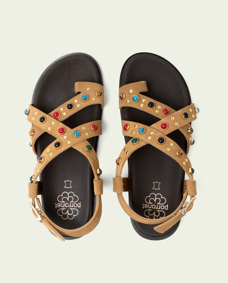 SANDALE PLATE EN CUIR HAZEL CAMEL