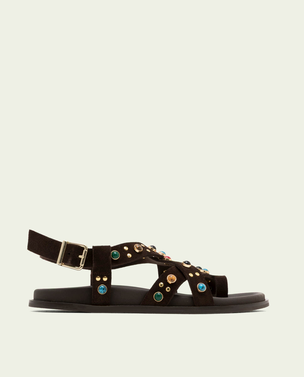 SANDALE PLATE EN CUIR HAZEL MOKA