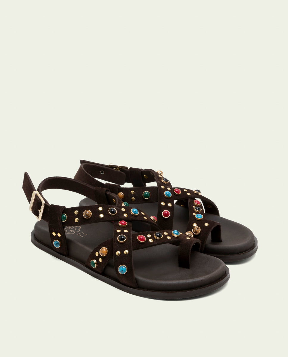 SANDALE PLATE EN CUIR HAZEL MOKA