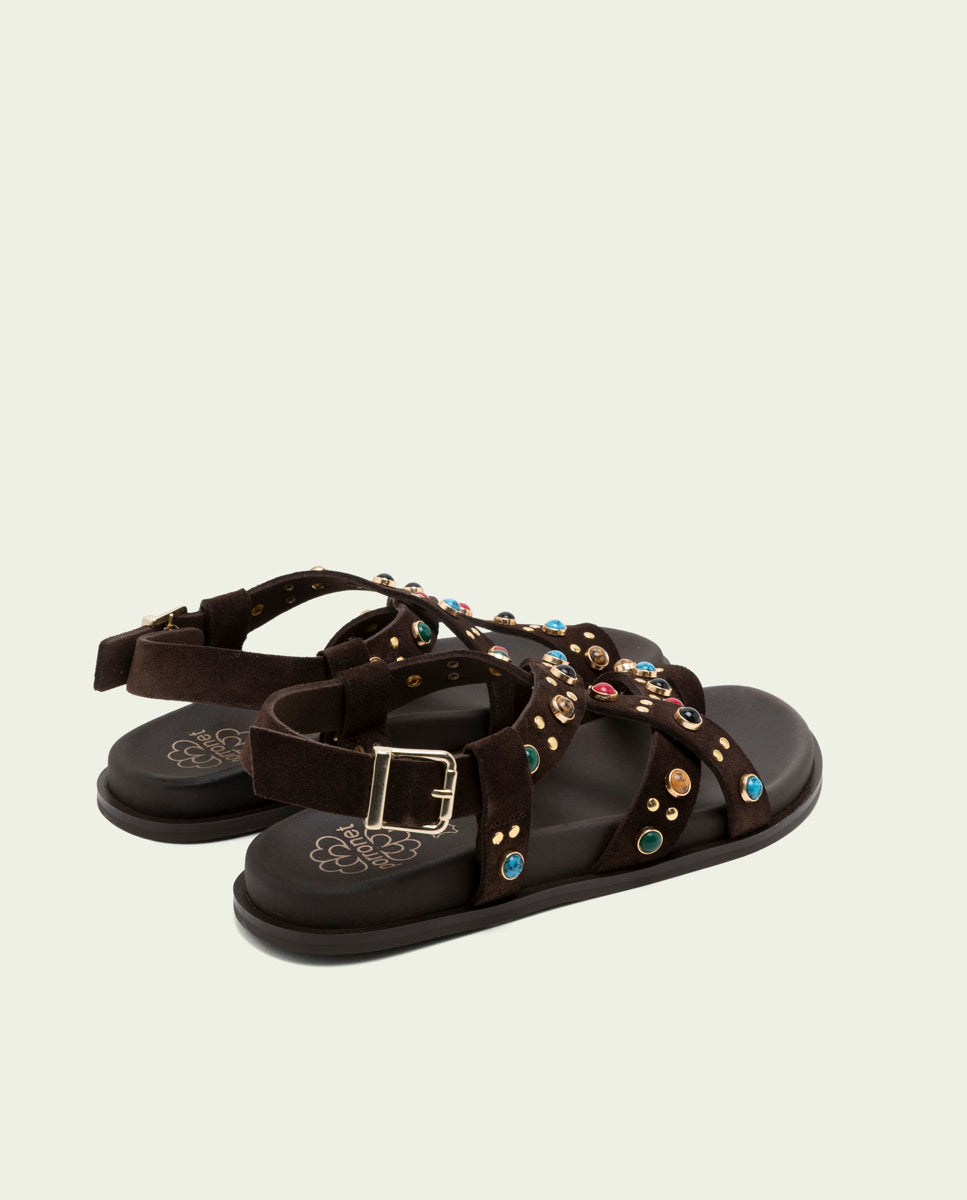 SANDALE PLATE EN CUIR HAZEL MOKA
