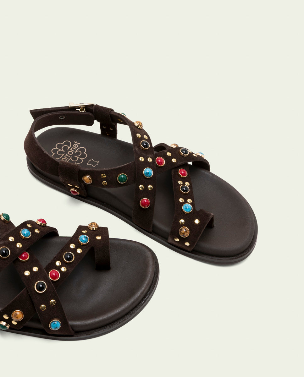 SANDALE PLATE EN CUIR HAZEL MOKA