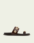 SANDALE PLATE EN CUIR CLOUS MOKA