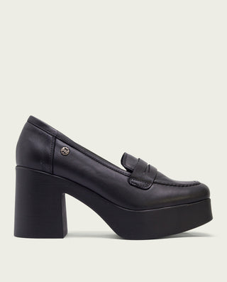 MOCASSINS À TALONS EN CUIR NOIR LAIA