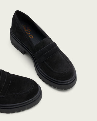 MOCASSINS EN DAIM NOIR FEBE