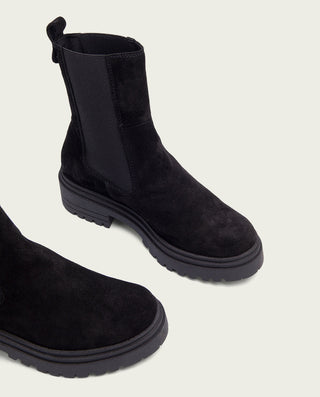 BOTTINES EN DAIM NOIRS AVEC ÉLASTIQUES FLEUR