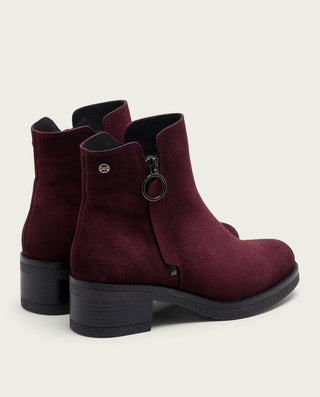 BOTTINES EN DAIM BORDEAUX AVEC FERMETURE ÉCLAIR GLEDA