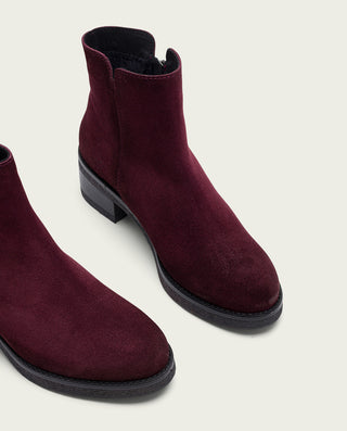 BOTTINES EN DAIM BORDEAUX AVEC FERMETURE ÉCLAIR GLEDA