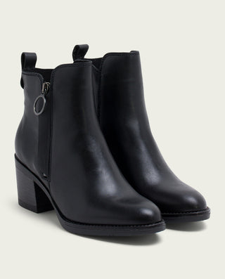 BOTTINES EN CUIR NOIR AVEC FERMETURE ÉCLAIR JAELA