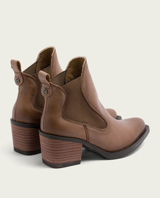 BOTTINES COWBOY EN CUIR TAUPE AVEC ÉLASTIQUES HADDIE