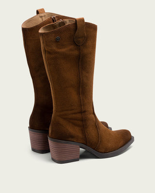 BOTTES COWBOY EN DAIM MOKA AVEC FERMETURE CUIR HILDA