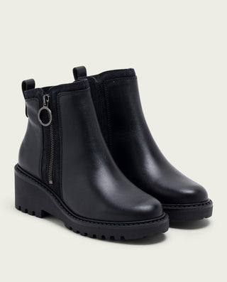 BOTTINES EN CUIR AVEC TALON ET FERMETURE ÉCLAIR NOIR LEONA